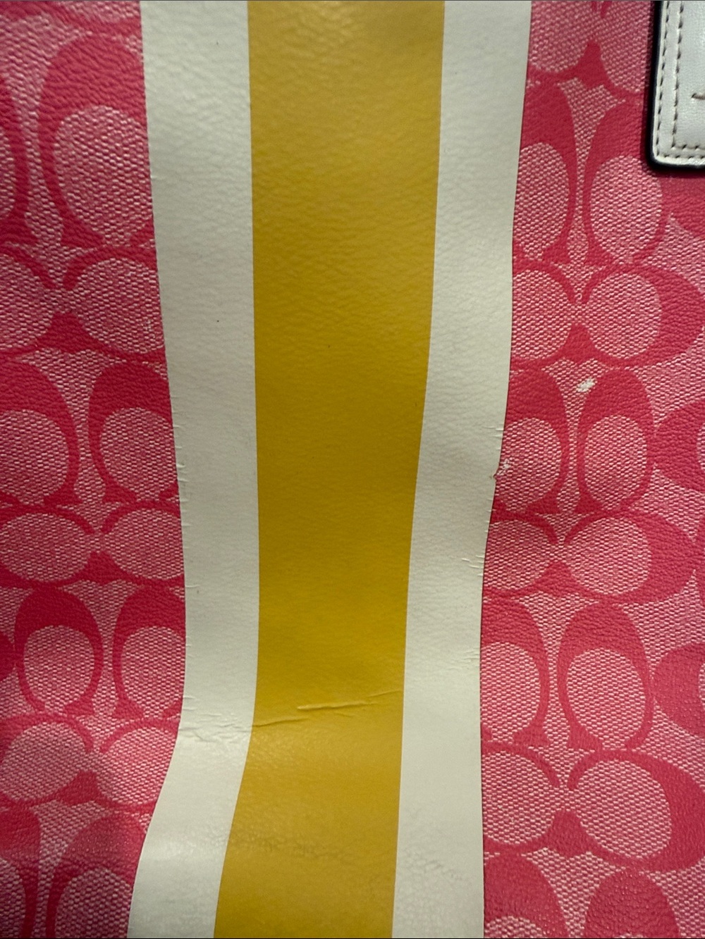 Coach Pink and Yellow Canvas Stripe Tote - Picture 6 of 7